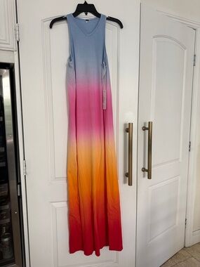 BNWT Young Fabulous & Broke Sleeveless Ombre Maxi Dress in Blue, Pink & Orange